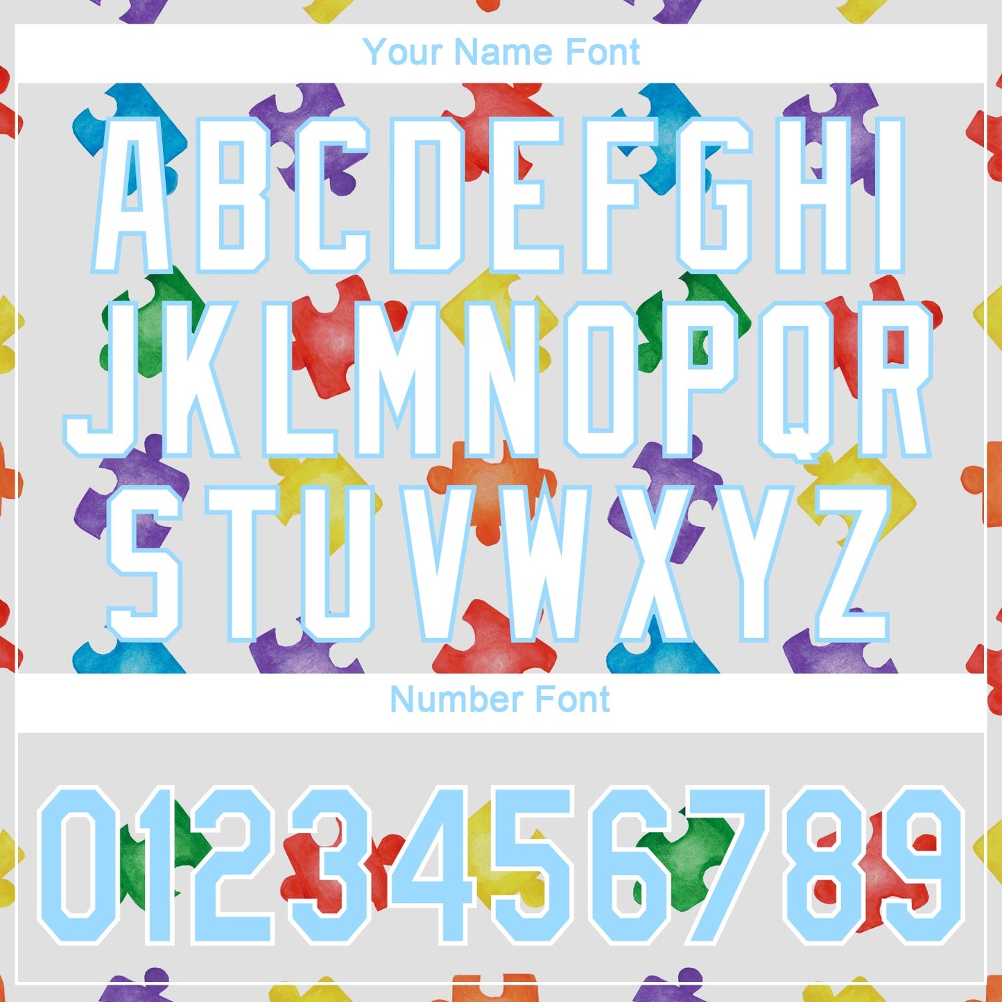 Custom Autism Awareness Puzzle Pieces White-Light Blue 3D Authentic Baseball Jersey - Sky-Custom