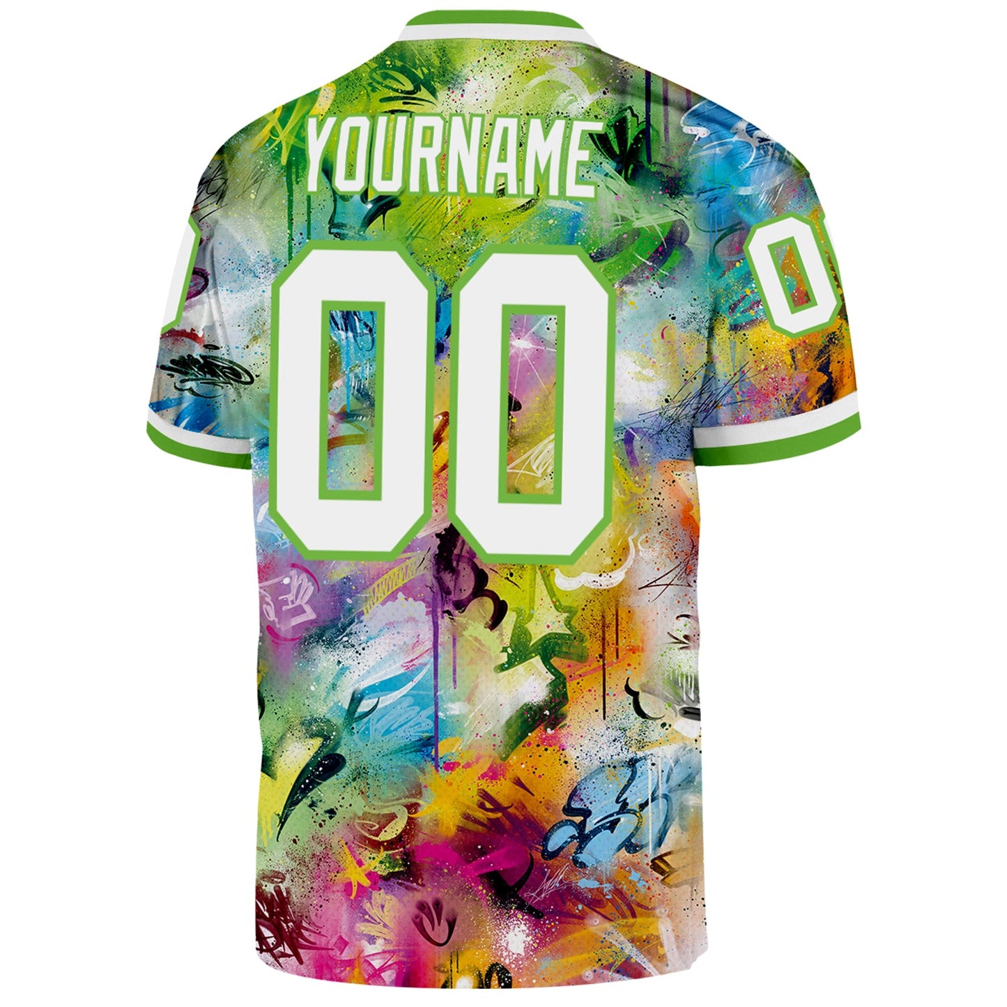 Custom Graffiti Pattern White-Neon Green 3D Mesh Authentic Throwback Football Jersey - Sky-Custom