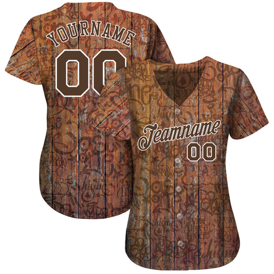 Custom Graffiti Pattern Brown-White 3D Wood Authentic Baseball Jersey - Sky-Custom