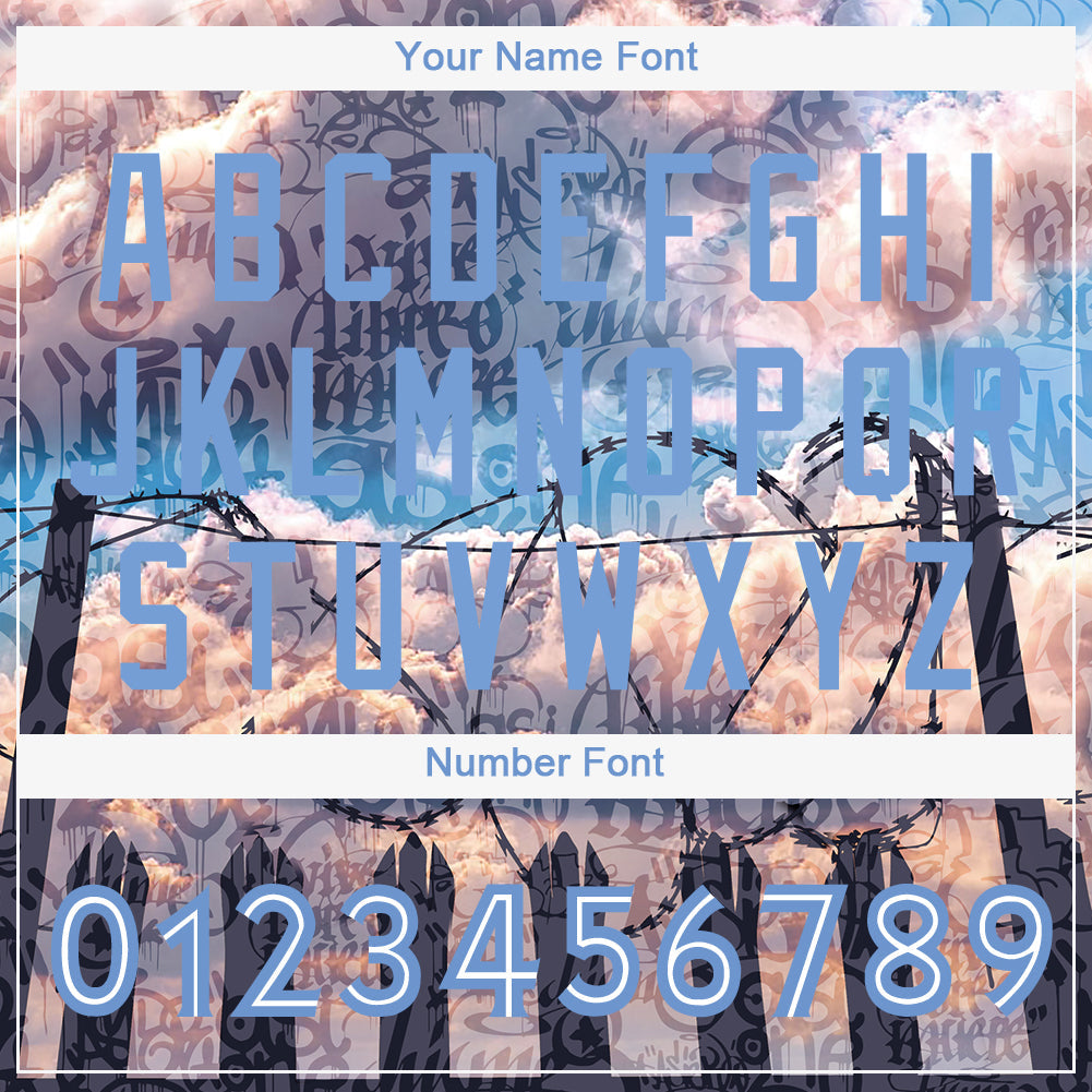 Custom Graffiti Pattern Light Blue-White 3D Freedom Authentic Baseball Jersey - Sky-Custom