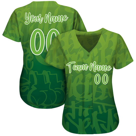 Custom Graffiti Pattern Green-White 3D Green Authentic Baseball Jersey - Sky-Custom