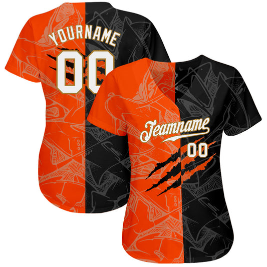 Custom Graffiti Pattern White-Old Gold 3D Authentic Baseball Jersey - Sky-Custom