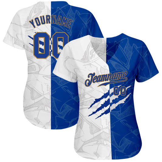 Custom Graffiti Pattern Royal-Old Gold 3D Authentic Baseball Jersey - Sky-Custom
