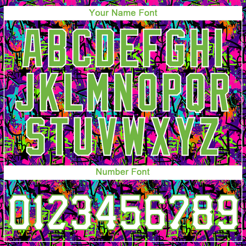 Custom Graffiti Pattern White-Neon Green 3D Authentic Baseball Jersey - Sky-Custom