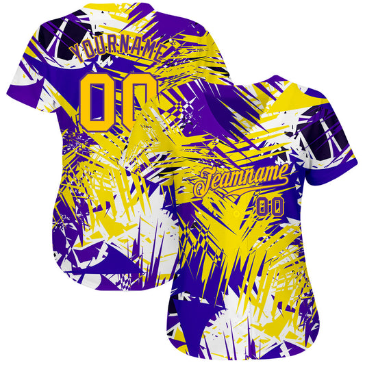 Custom Graffiti Pattern Gold-Purple 3D Authentic Baseball Jersey - Sky-Custom