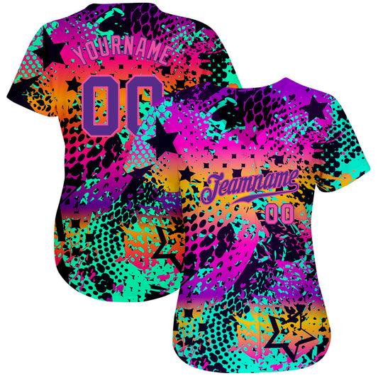 Custom Graffiti Pattern Purple-Pink 3D Authentic Baseball Jersey - Sky-Custom