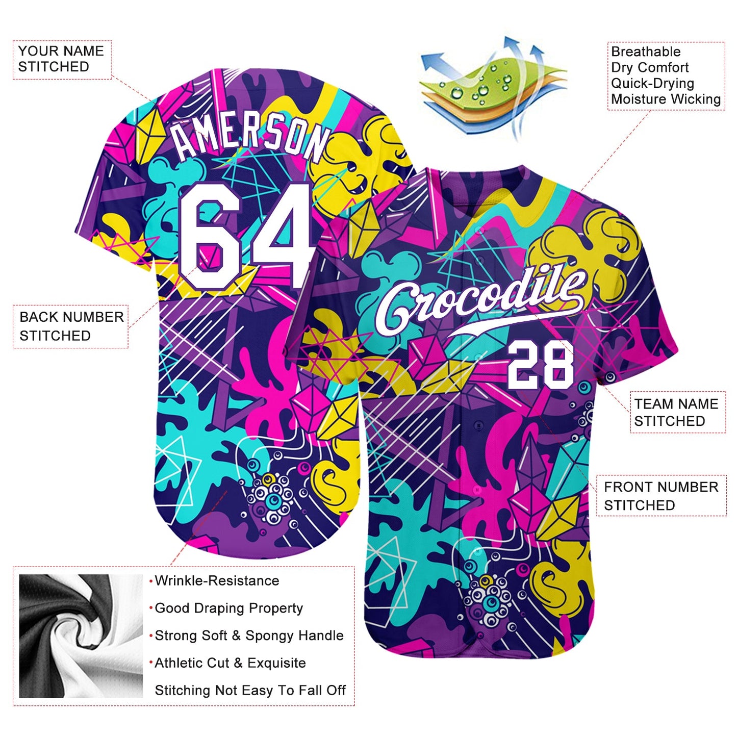 Custom Graffiti Pattern White-Purple 3D Authentic Baseball Jersey - Sky-Custom