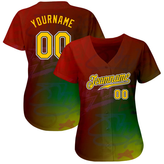 Custom Graffiti Pattern Gold-Black 3D Authentic Baseball Jersey - Sky-Custom