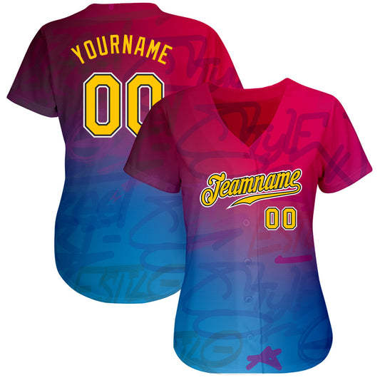 Custom Graffiti Pattern Gold-Black 3D Authentic Baseball Jersey - Sky-Custom