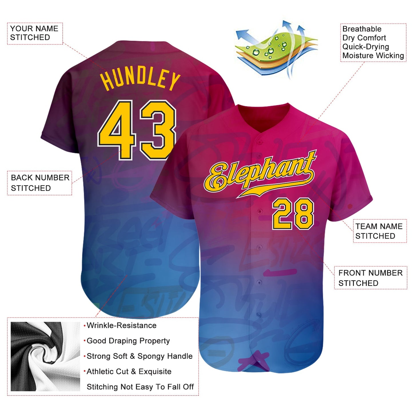Custom Graffiti Pattern Gold-Black 3D Authentic Baseball Jersey - Sky-Custom