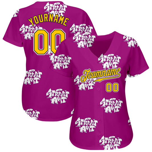 Custom Graffiti Pattern Gold-Black 3D Authentic Baseball Jersey - Sky-Custom