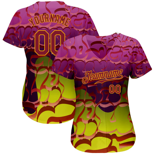 Custom Graffiti Pattern Crimson-Gold 3D Authentic Baseball Jersey - Sky-Custom