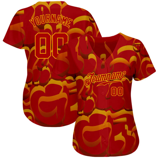 Custom Graffiti Pattern Red-Gold 3D Pattern Design Authentic Baseball Jersey - Sky-Custom