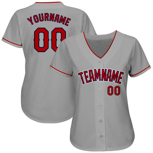 Custom Gray Red-Navy Authentic Baseball Jersey - Sky-Custom