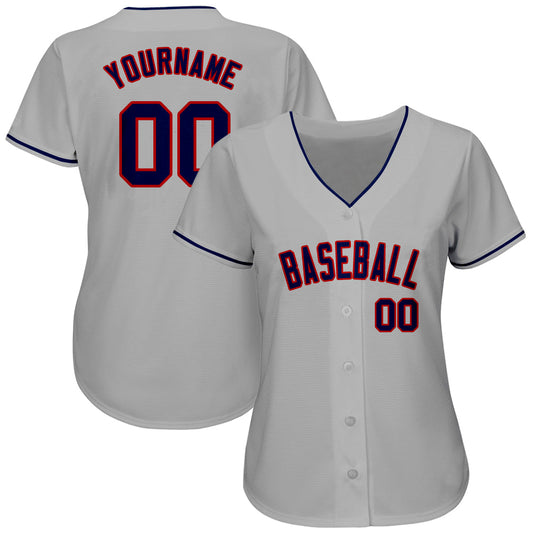 Custom Gray Navy-Red Authentic Baseball Jersey - Sky-Custom