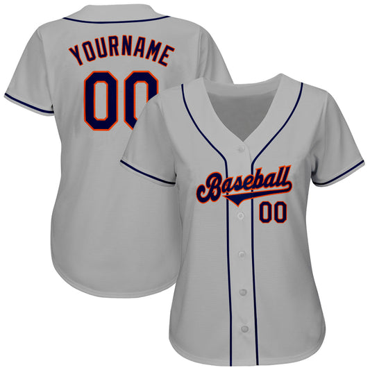 Custom Gray Navy-Orange Authentic Baseball Jersey - Sky-Custom