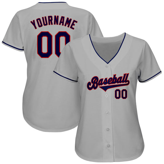 Custom Gray Navy-Red Authentic Baseball Jersey - Sky-Custom