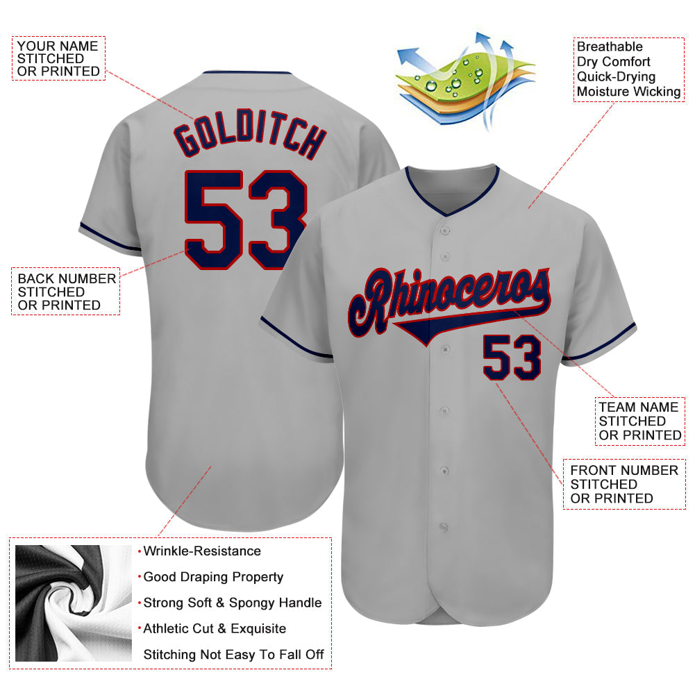 Custom Gray Navy-Red Authentic Baseball Jersey - Sky-Custom