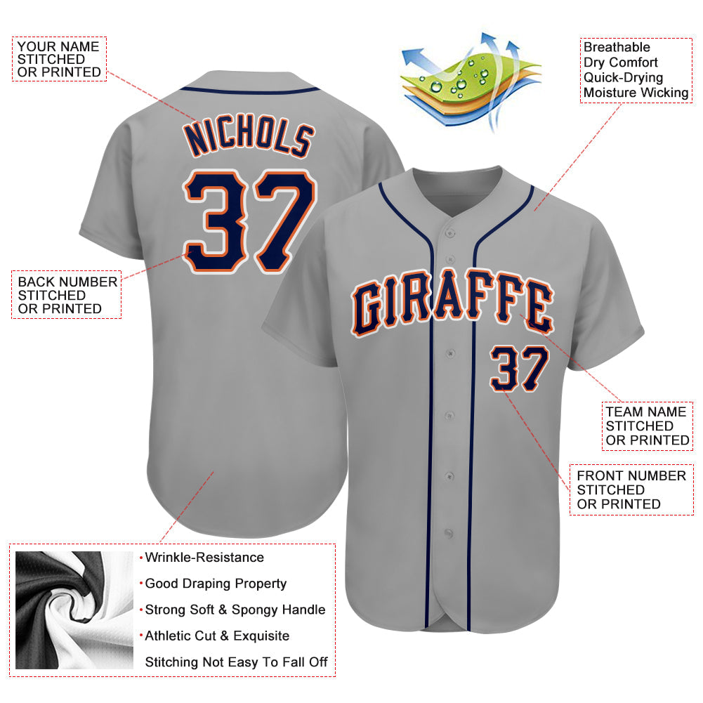 Custom Gray Navy-Orange Authentic Baseball Jersey - Sky-Custom