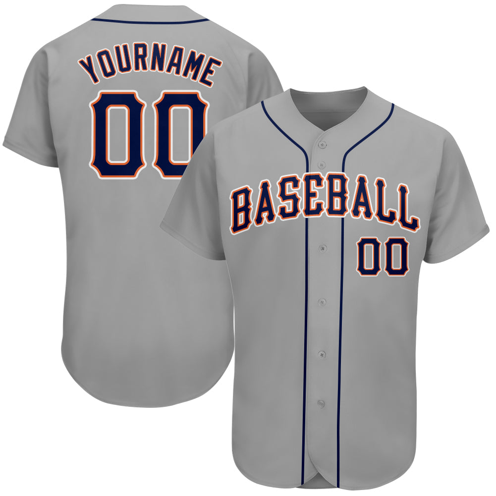 Custom Gray Navy-Orange Authentic Baseball Jersey - Sky-Custom