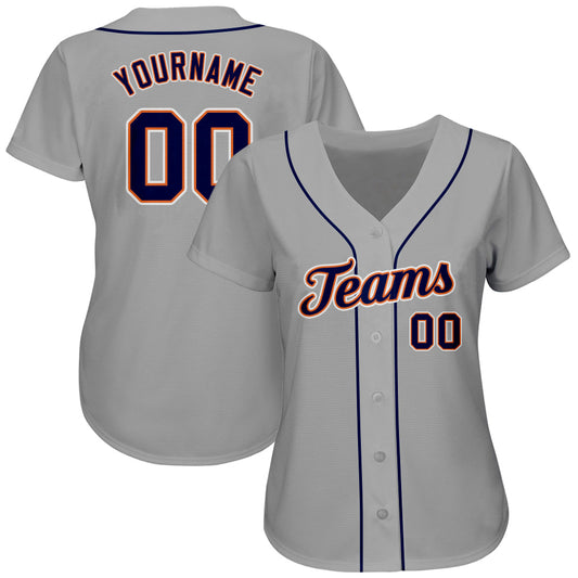 Custom Gray Navy-Orange Authentic Baseball Jersey - Sky-Custom