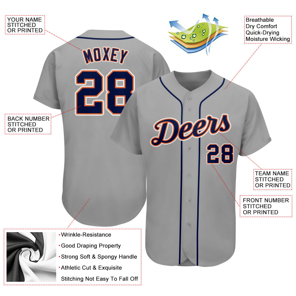 Custom Gray Navy-Orange Authentic Baseball Jersey - Sky-Custom