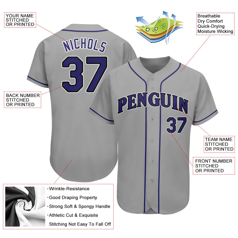 Custom Gray Purple-Black Authentic Baseball Jersey - Sky-Custom