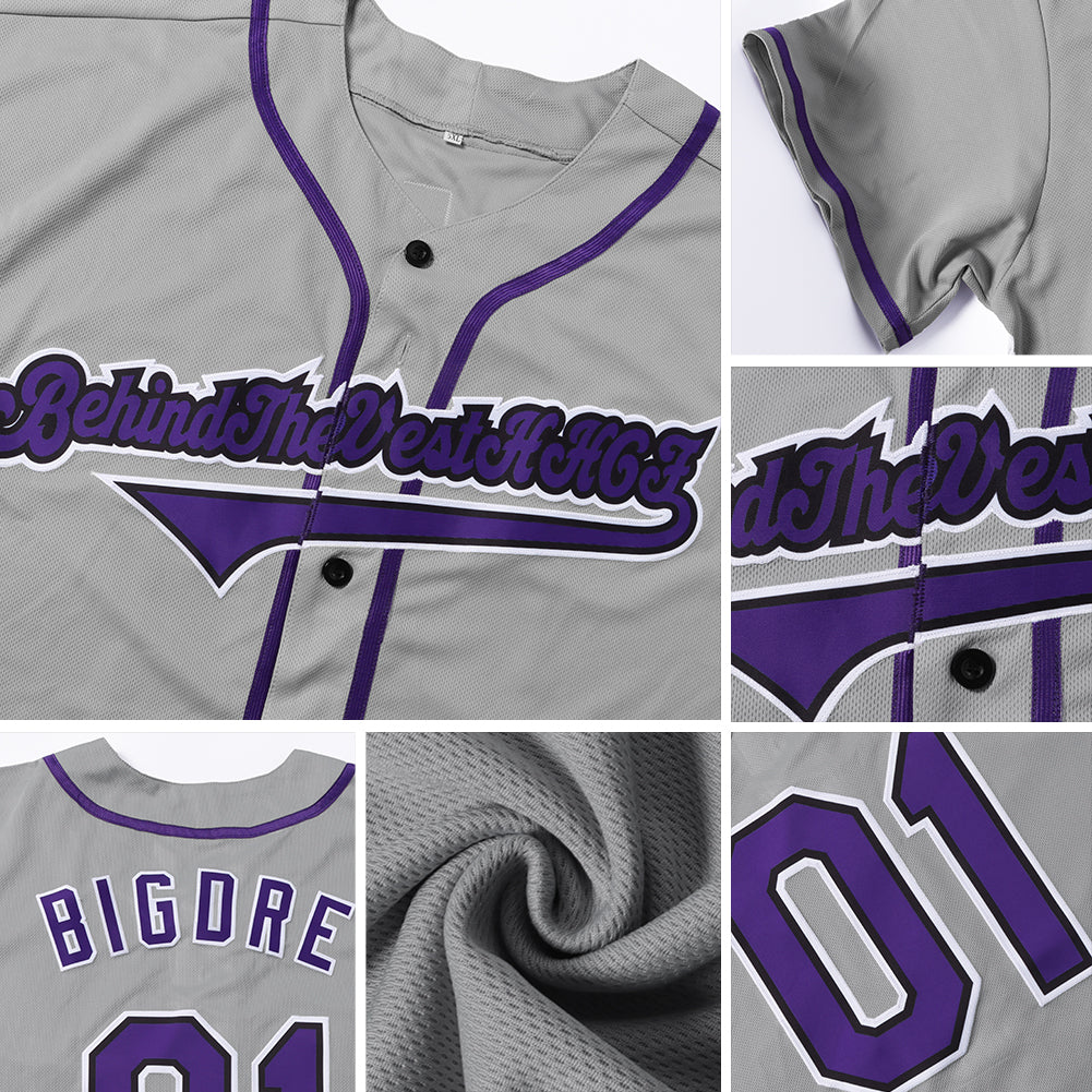 Custom Gray Purple-Black Authentic Baseball Jersey - Sky-Custom