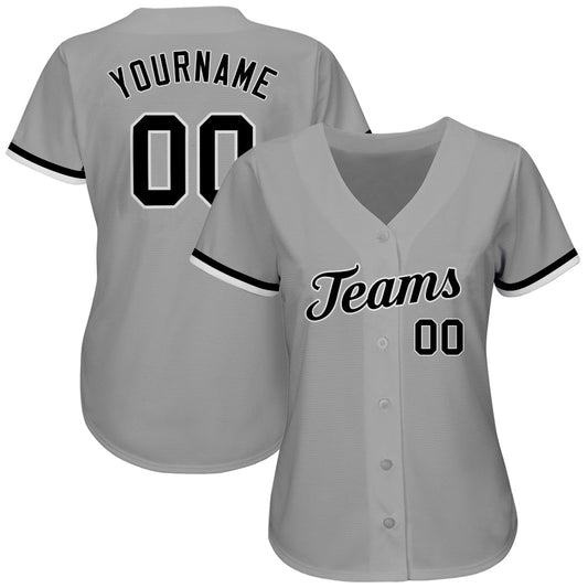 Custom Gray Black-White Authentic Baseball Jersey - Sky-Custom