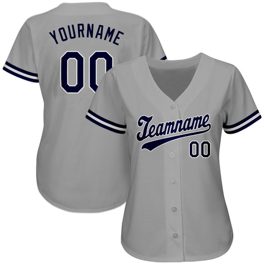 Custom Gray Navy-White Authentic Baseball Jersey - Sky-Custom
