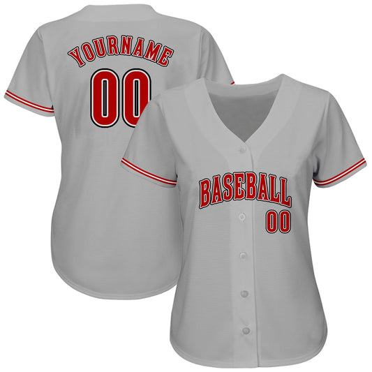 Custom Gray Red-Black Authentic Baseball Jersey - Sky-Custom