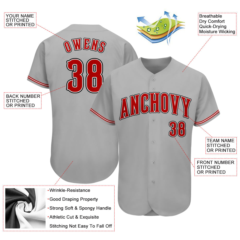 Custom Gray Red-Black Authentic Baseball Jersey - Sky-Custom