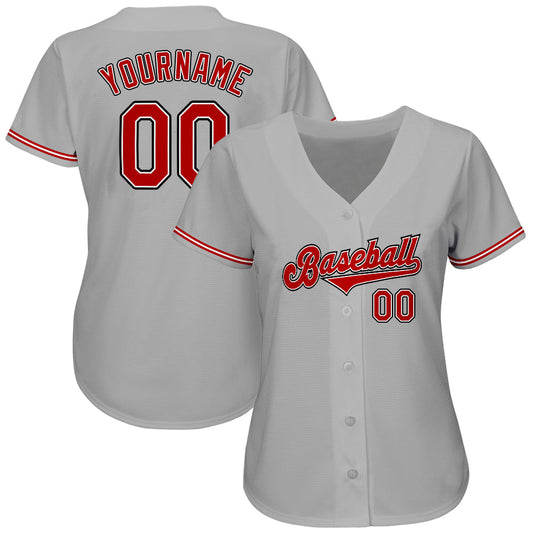 Custom Gray Red-Black Authentic Baseball Jersey - Sky-Custom