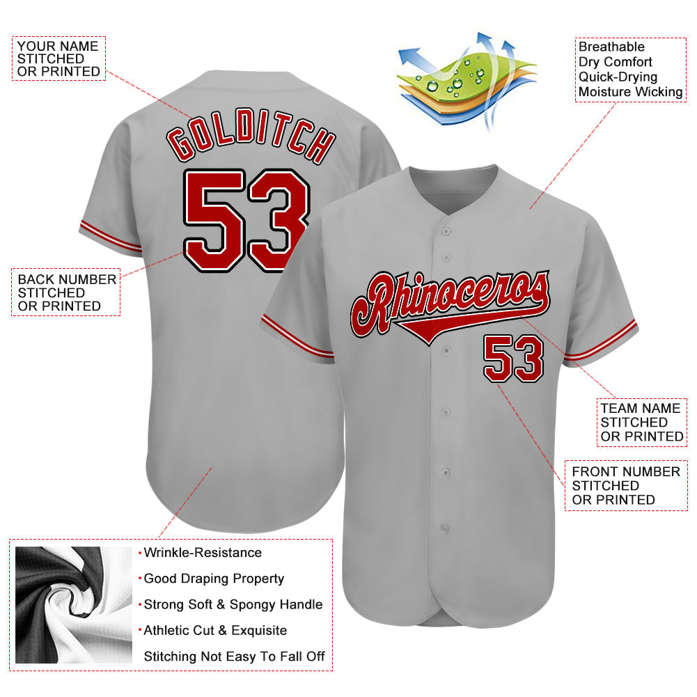 Custom Gray Red-Black Authentic Baseball Jersey - Sky-Custom