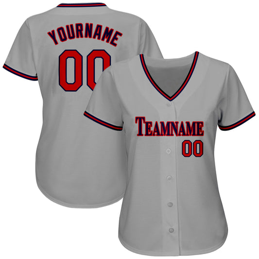 Custom Gray Red-Navy Authentic Baseball Jersey - Sky-Custom