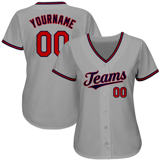 Custom Gray Red-Navy Authentic Baseball Jersey - Sky-Custom