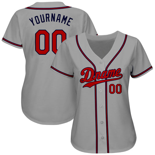 Custom Gray Red-Navy Authentic Baseball Jersey - Sky-Custom