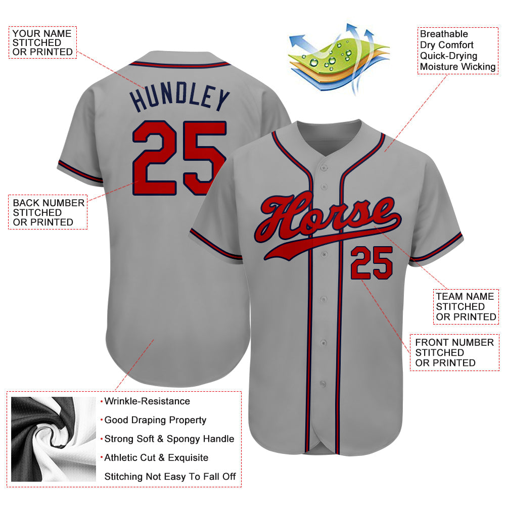 Custom Gray Red-Navy Authentic Baseball Jersey - Sky-Custom