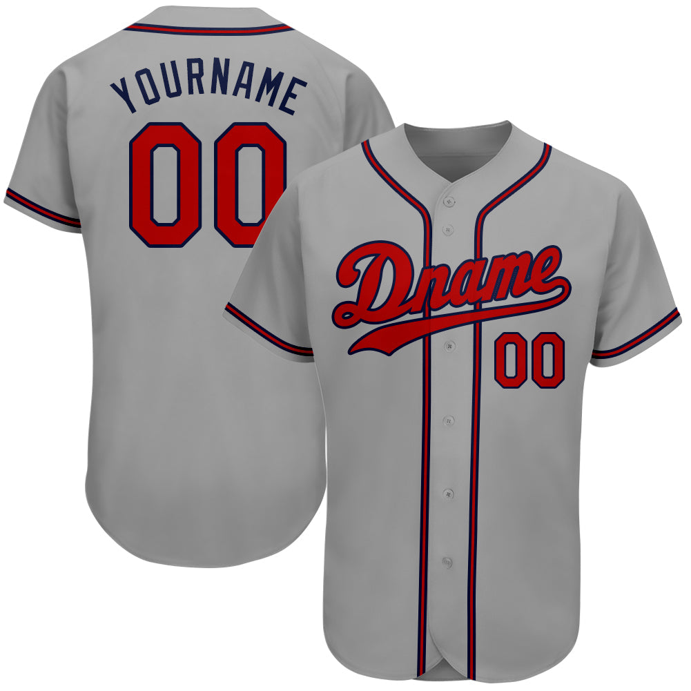 Custom Gray Red-Navy Authentic Baseball Jersey - Sky-Custom