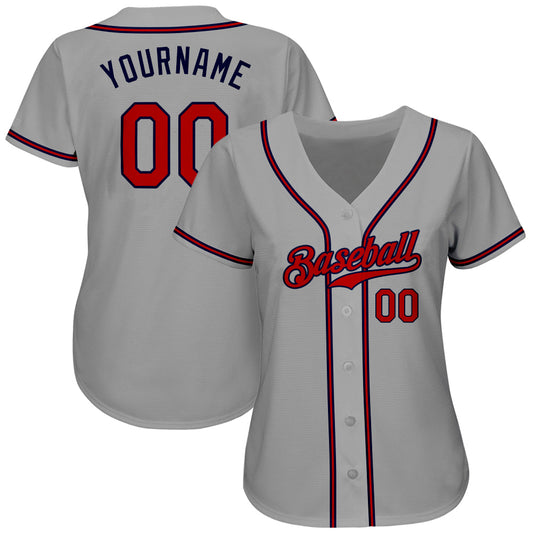 Custom Gray Red-Navy Authentic Baseball Jersey - Sky-Custom