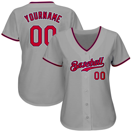 Custom Gray Red-Navy Authentic Baseball Jersey - Sky-Custom