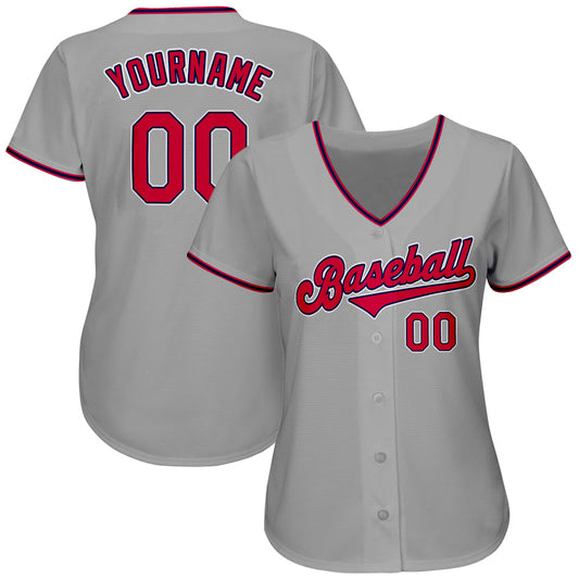 Custom Gray Red-Navy Authentic Baseball Jersey - Sky-Custom