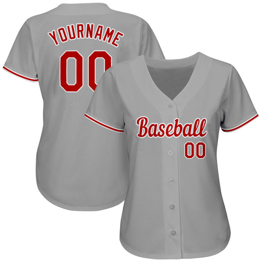 Custom Gray Red-White Authentic Baseball Jersey - Sky-Custom