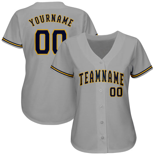 Custom Gray Navy-Old Gold Authentic Baseball Jersey - Sky-Custom
