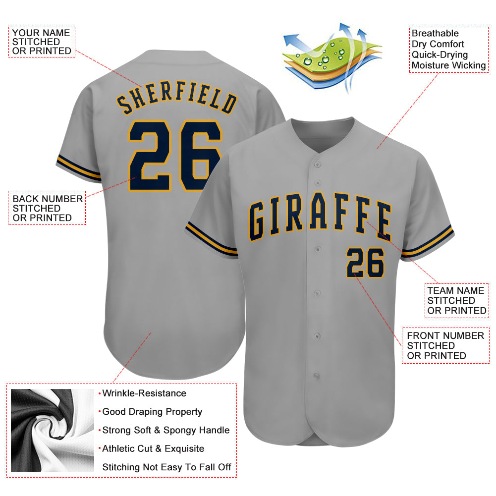 Custom Gray Navy-Old Gold Authentic Baseball Jersey - Sky-Custom