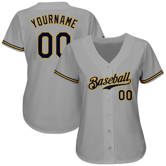 Custom Gray Navy-Old Gold Authentic Baseball Jersey - Sky-Custom