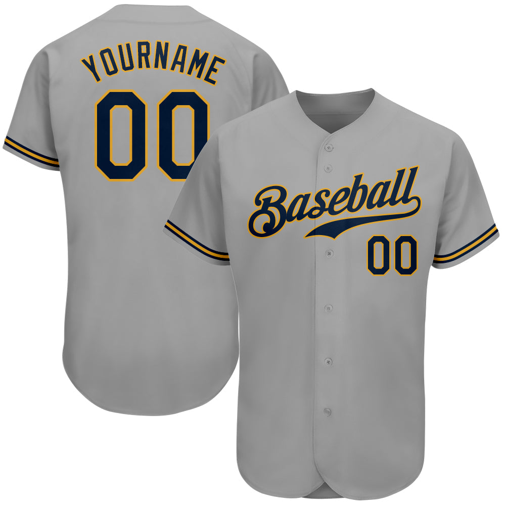 Custom Gray Navy-Old Gold Authentic Baseball Jersey - Sky-Custom