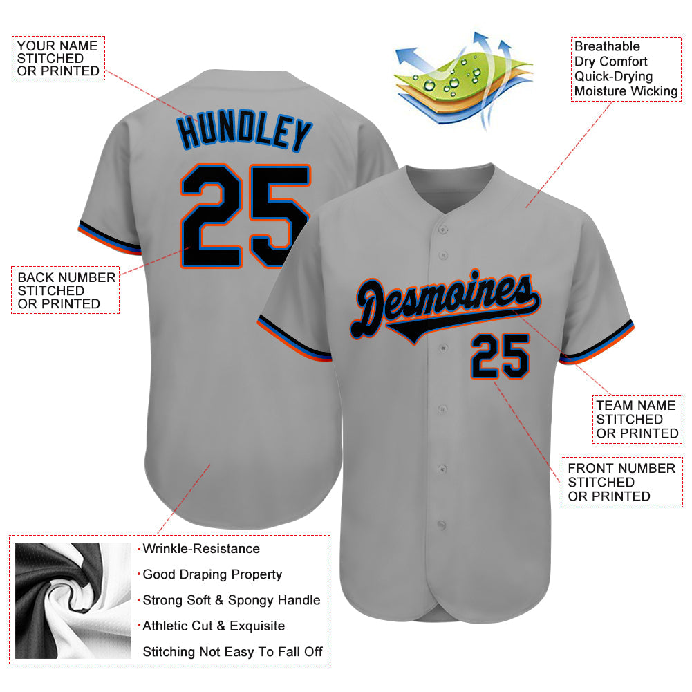 Custom Gray Black-Light Blue Authentic Baseball Jersey - Sky-Custom