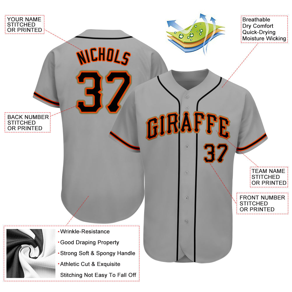Custom Gray Black-Orange Authentic Baseball Jersey - Sky-Custom