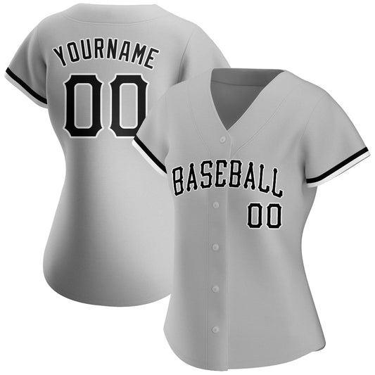 Custom Gray Black-White Authentic Baseball Jersey - Sky-Custom